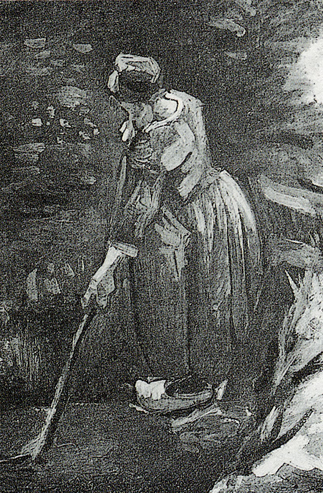 Vincent van Gogh - Peasant woman with long stick, seen from the side