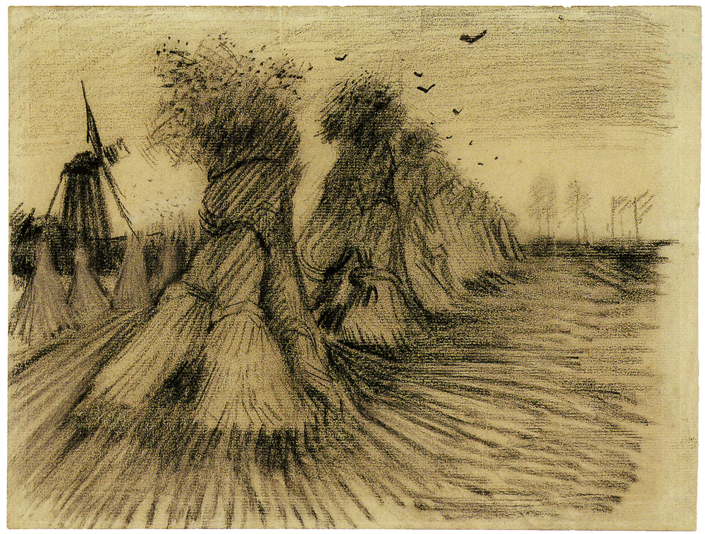 Vincent van Gogh - Stooks and a mill