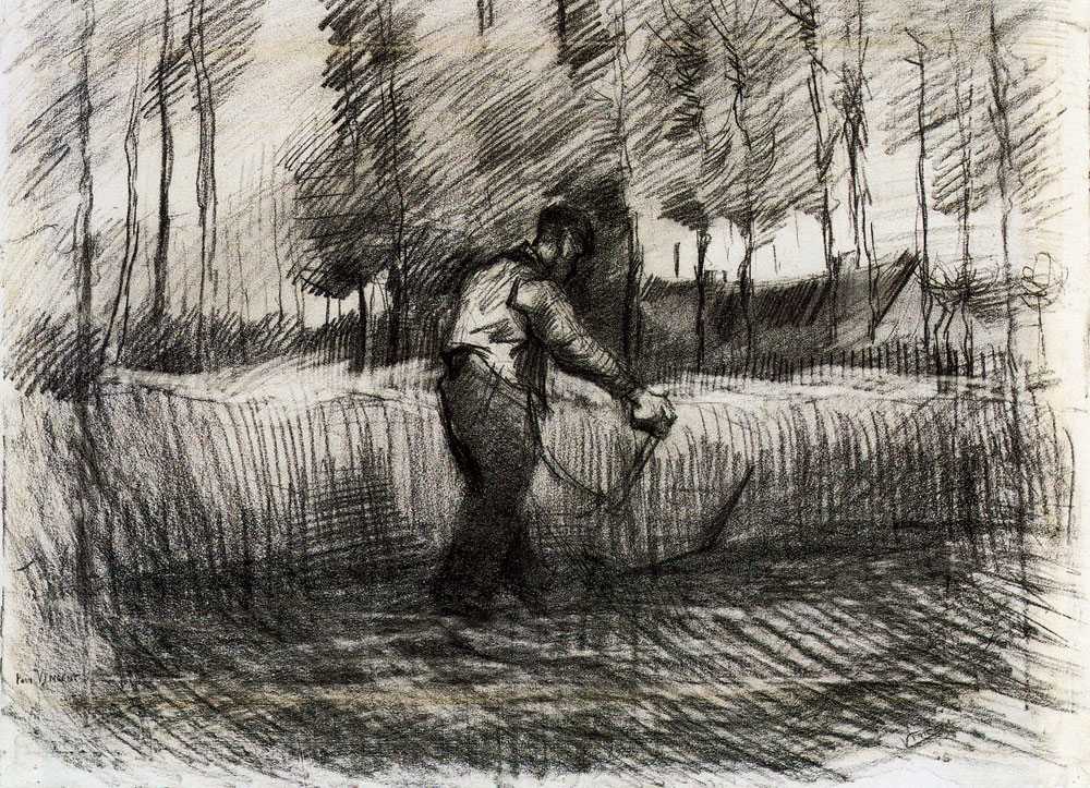 Jan Hulsker - Wheat Field with Trees and a Mower