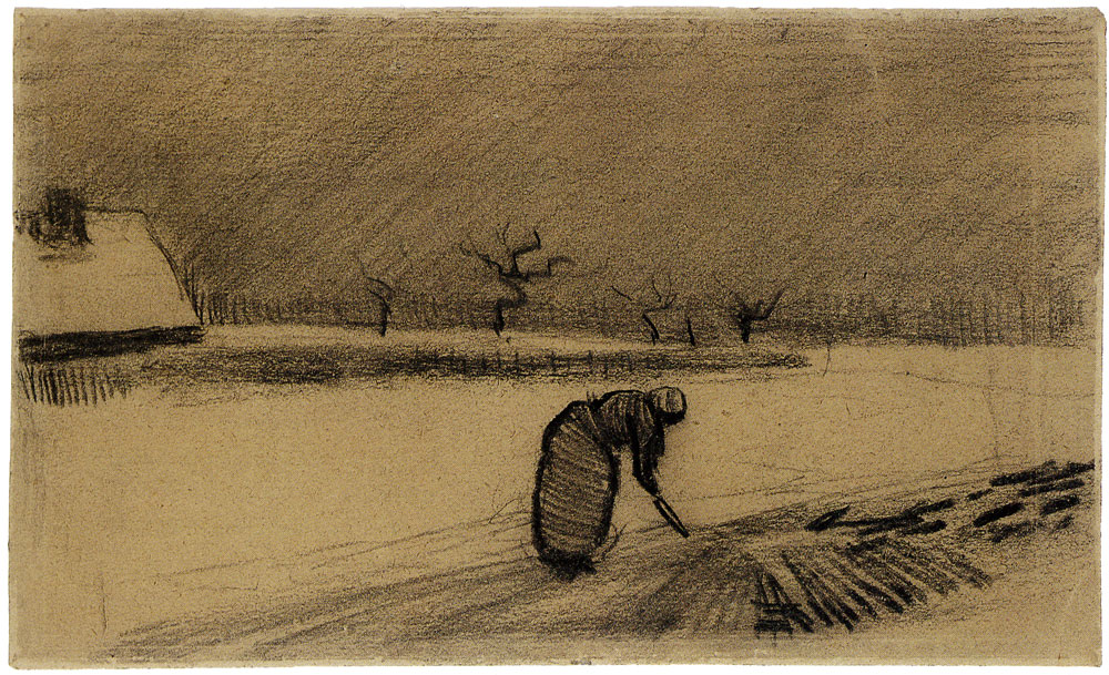 Vincent van Gogh - Woman with a fork in a winter landscape