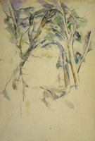 Paul Cézanne Trees leaning over rocks