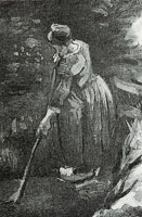 Vincent van Gogh Peasant woman with long stick, seen from the side