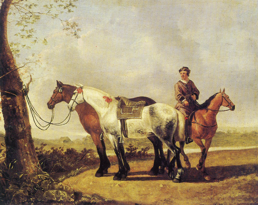 After Abraham van Calraet - Horses tied to a Tree