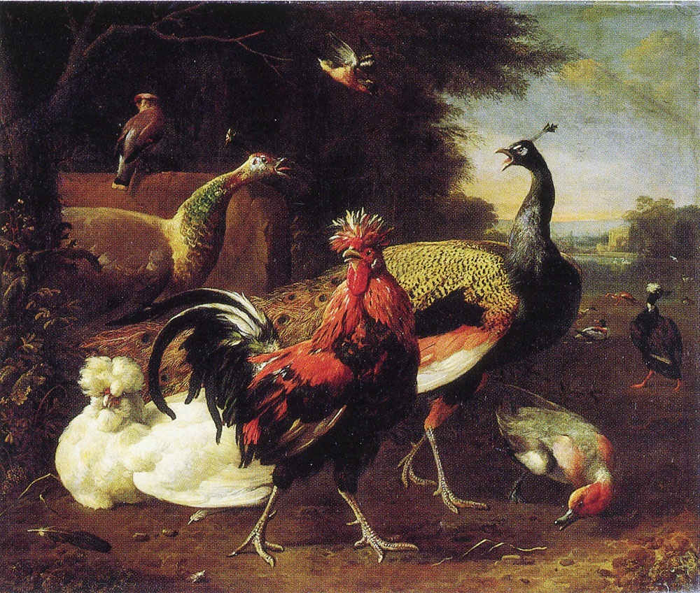 Melchior d'Hondecoeter - A Cockerel with other Birds