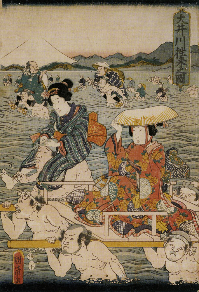 Utagawa Kunikiyo II - Crossing the Oi River