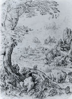 Pieter Bruegel the Elder (?) Landscape with exotic animals