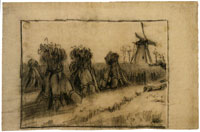 Vincent van Gogh Wheatfield with stooks and a mill