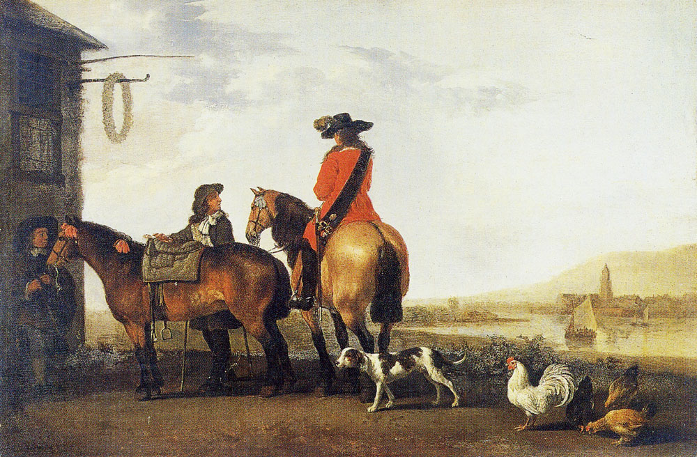 Abraham van Calraet - Two Horsemen at a Tavern