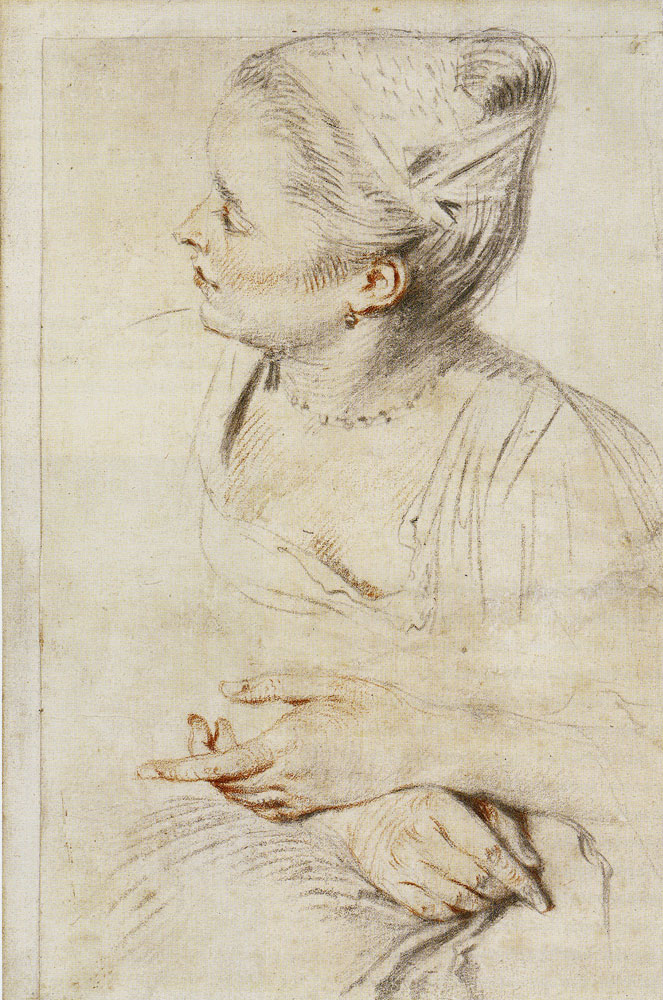 Antoine Watteau - Study of a Woman's Head and Hands