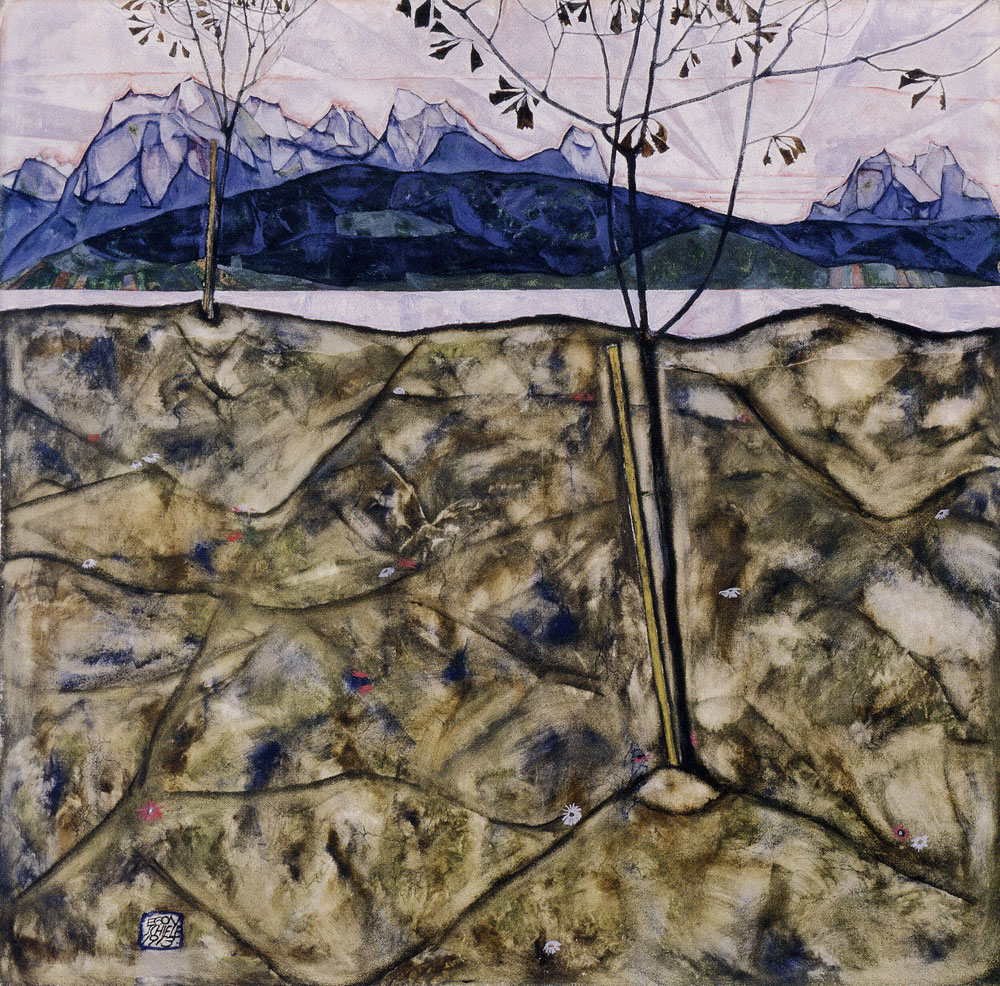 Egon Schiele - River Landscape with Two Trees