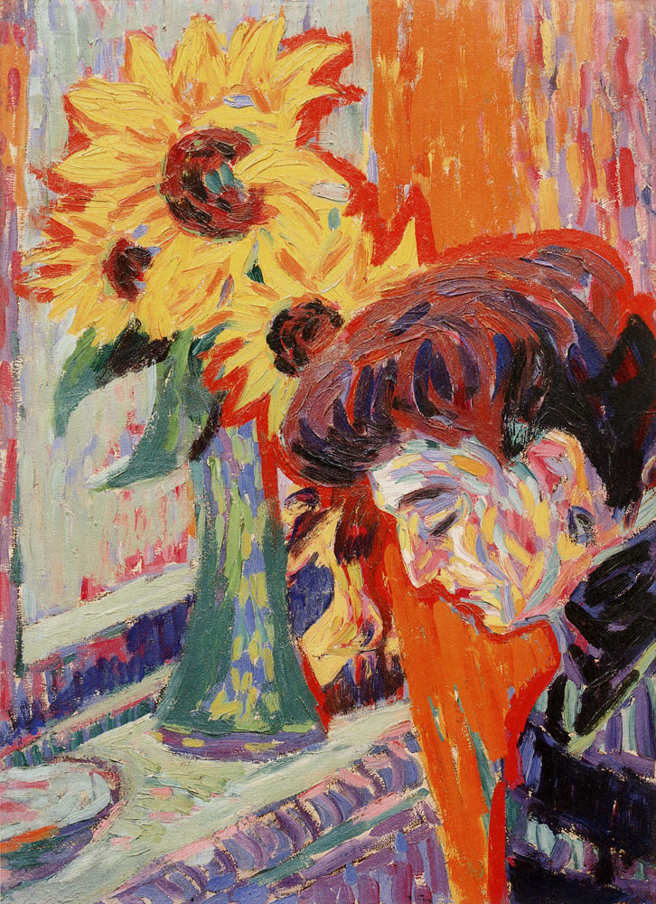 Ernst Ludwig Kirchner - Woman in Front of a Vase with Sunflowers