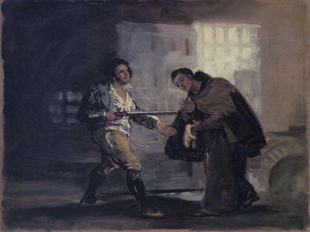 Francisco Goya - Friar Pedro Offers Shoes to El Maragato and prepares to push aside his Gun