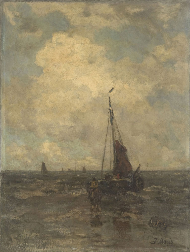 Jacob Maris - Fishing boat with horse on the beach at Scheveningen