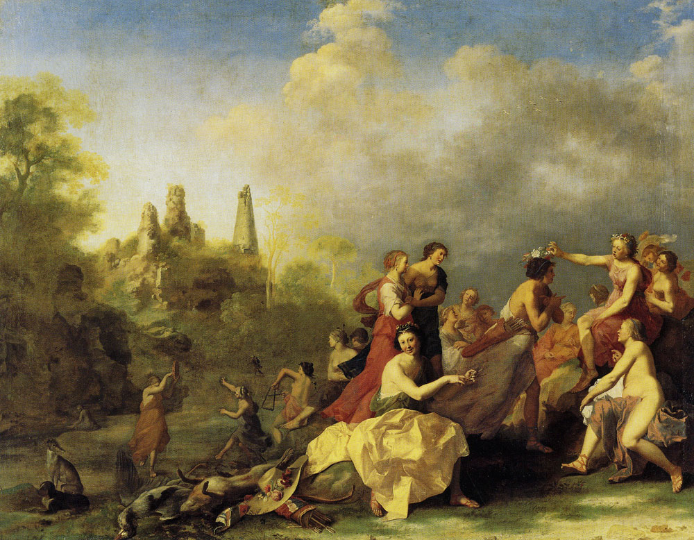 Cornelis van Poelenburch - Amaryllis Giving Myrtill the Prize