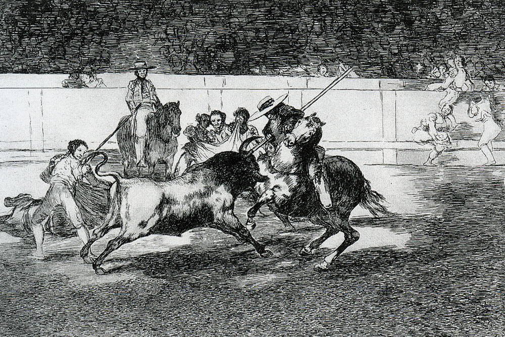 Francisco Goya - La Tauromaquia, No. 28: The Forceful Rendon Stabs the Bull with the Pica