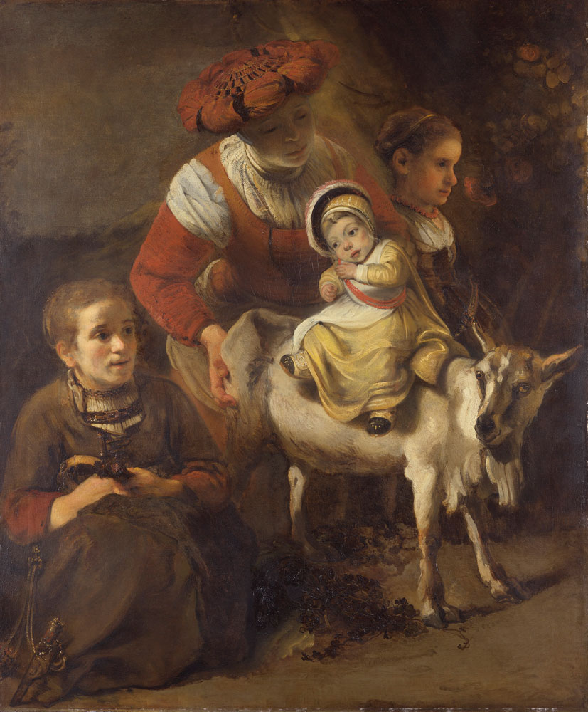 Nicolaes Maes - Woman with Three Children and a Goat