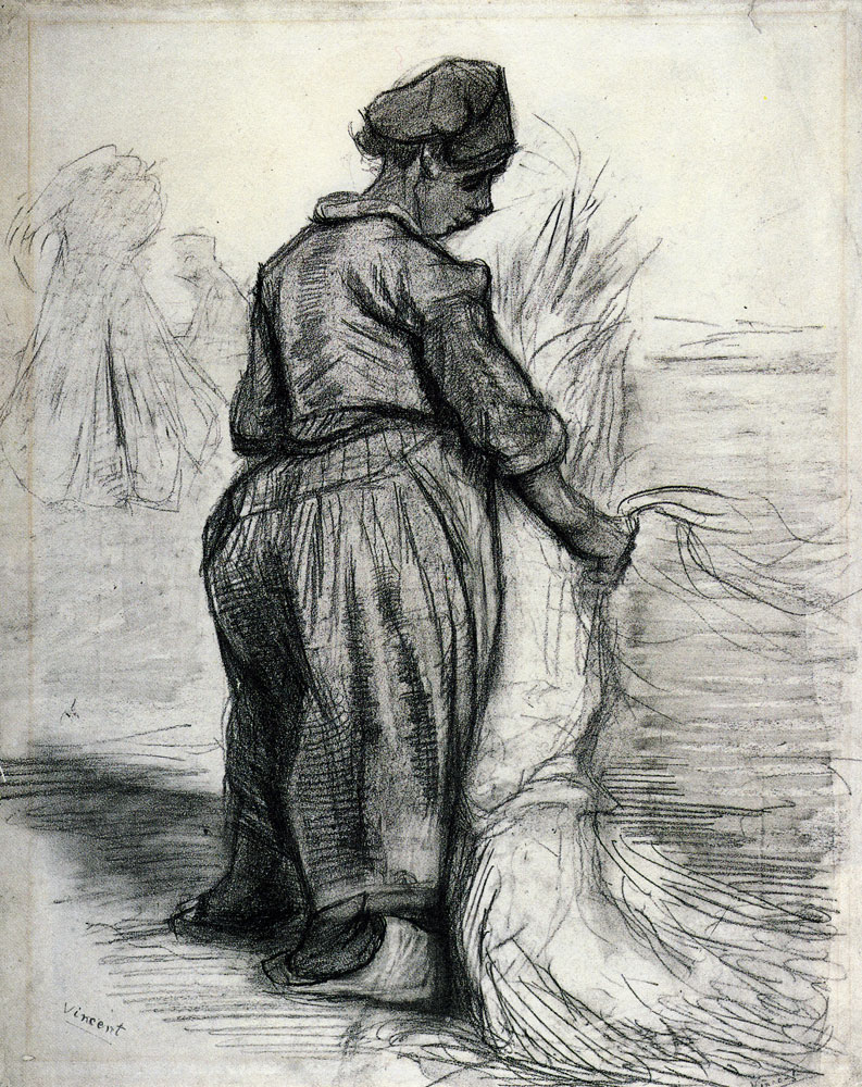 Vincent van Gogh - Peasant Woman, Binding a Sheaf of Grain