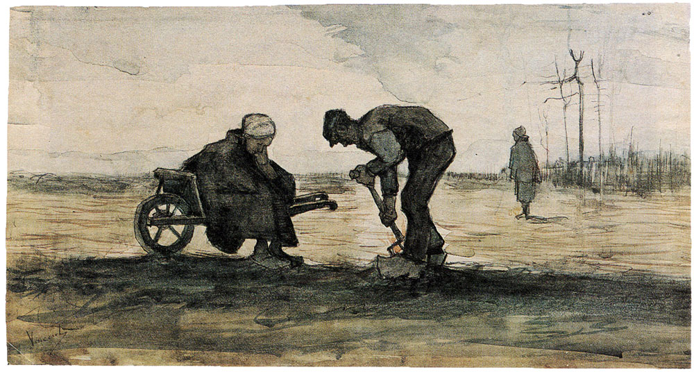 Vincent van Gogh - Weed Burner, Sitting on a Wheelbarrow with his Wife