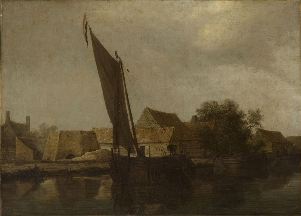 Wouter Knijff - River scene with a barge and a limekiln