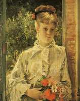 Alfred Stevens Young woman in white holding a bouquet