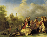 Cornelis van Poelenburch Amaryllis Giving Myrtill the Prize