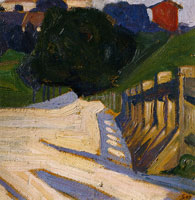 Egon Schiele Sunny Street with Massive Fence in the Foreground