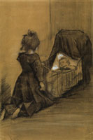 Vincent van Gogh Girl kneeling by a cradle