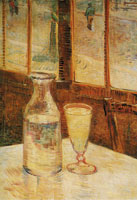 Vincent van Gogh A table in front of a window with a glass of absinthe and a carafe