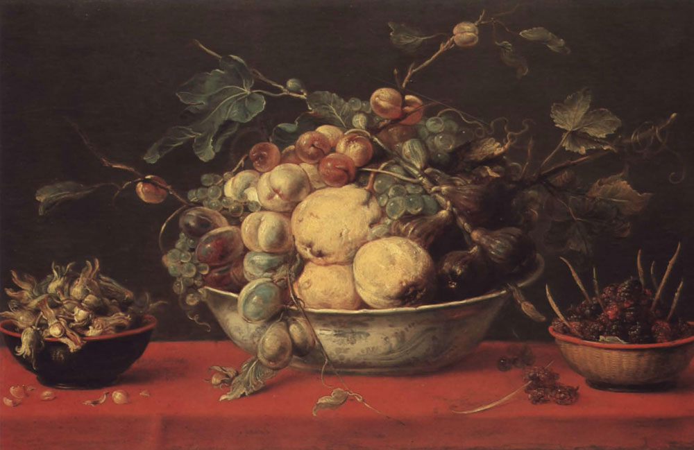 Frans Snyders - Fruit in a Bowl on a Red Cloth