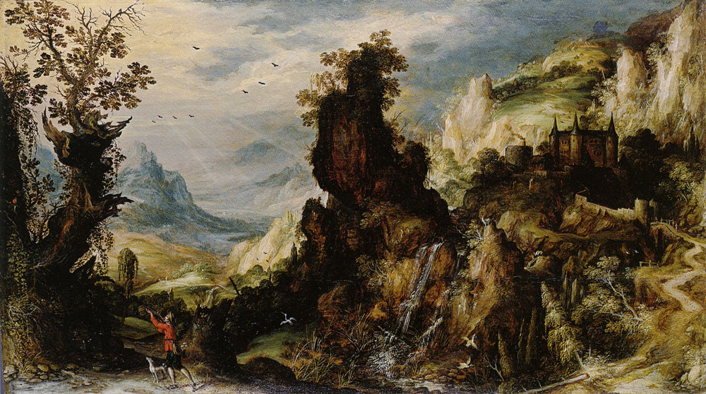Kerstiaen de Keuninck - Mountain landscape with hunters