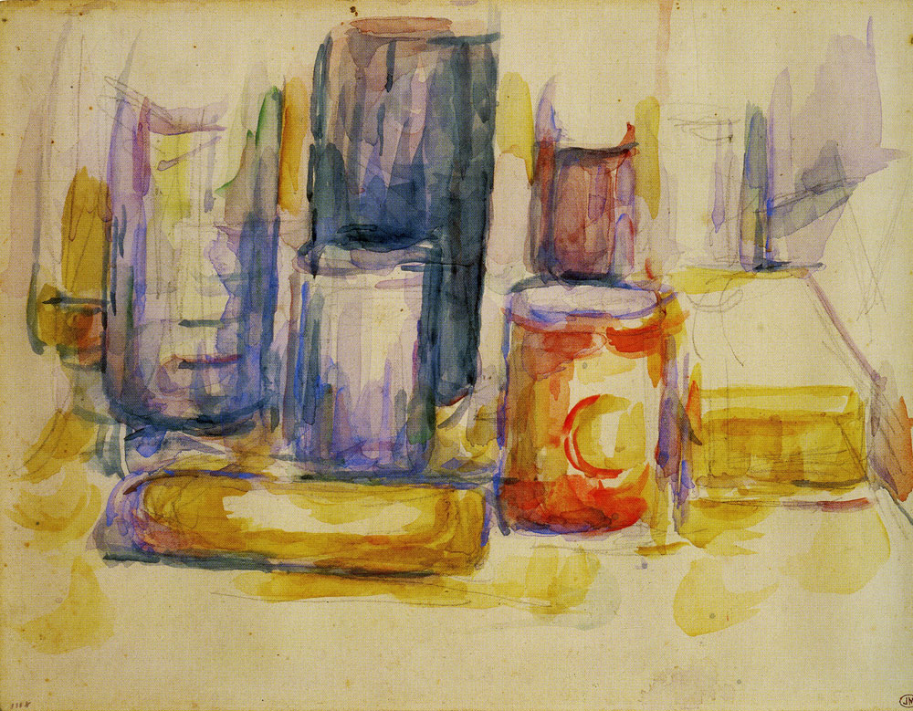 Paul Cézanne - Kitchen table: Pots and bottles
