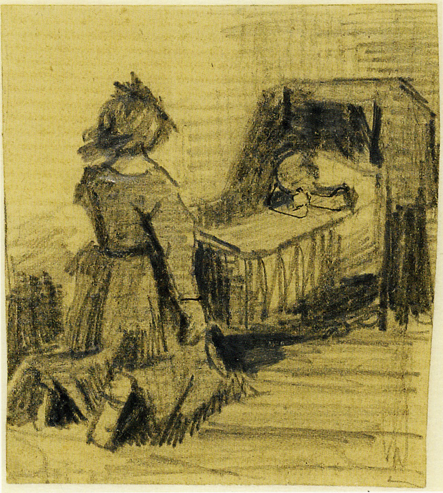 Vincent van Gogh - Girl Kneeling in front of a cradle