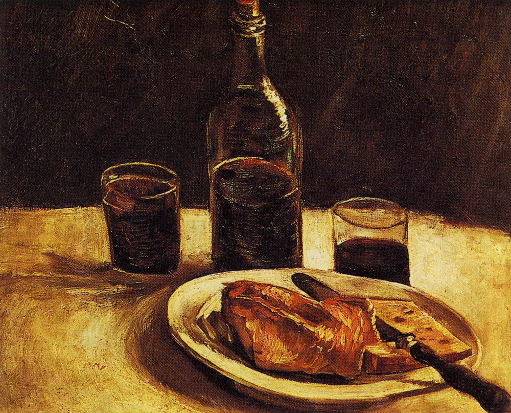 Vincent van Gogh - Still life with a plate, glasses and a wine bottle
