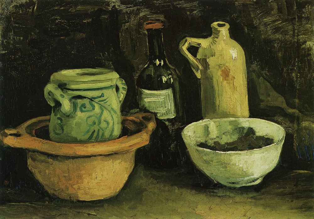 Vincent van Gogh - Still life with pottery, jar and bottle