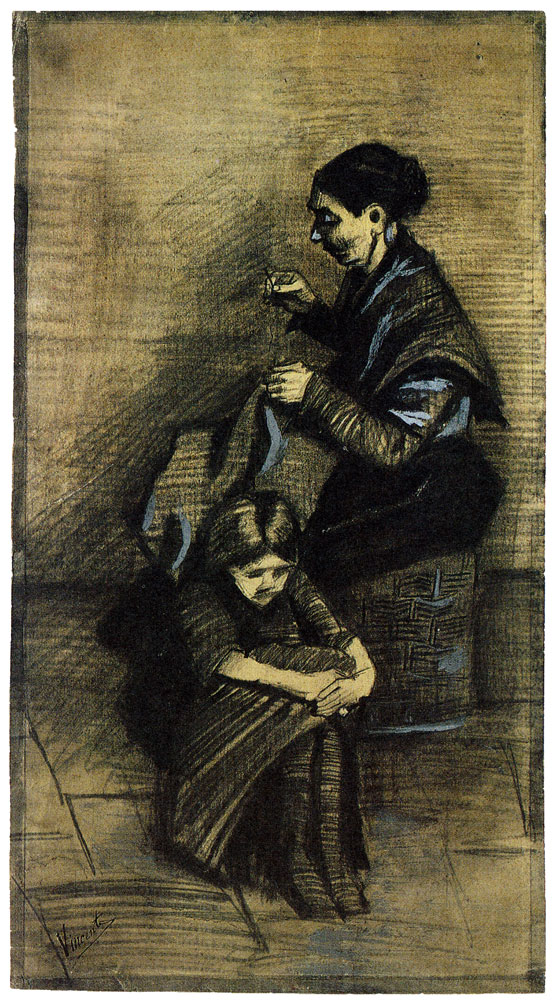 Vincent van Gogh - Sien, Sitting on a Basket, with a Girl