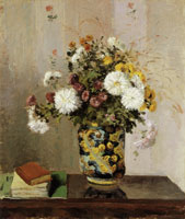 Camille Pissarro Bouquet of flowers with chrysanthemums in a Chinese vase