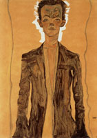 Egon Schiele Self-portrait in brown coat