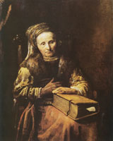 Karel van der Pluym Old woman with a bible