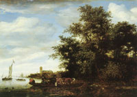 Salomon van Ruysdael River landscape with a ferry