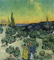 Vincent van Gogh Landscape with Couple Walking and Crescent Moon