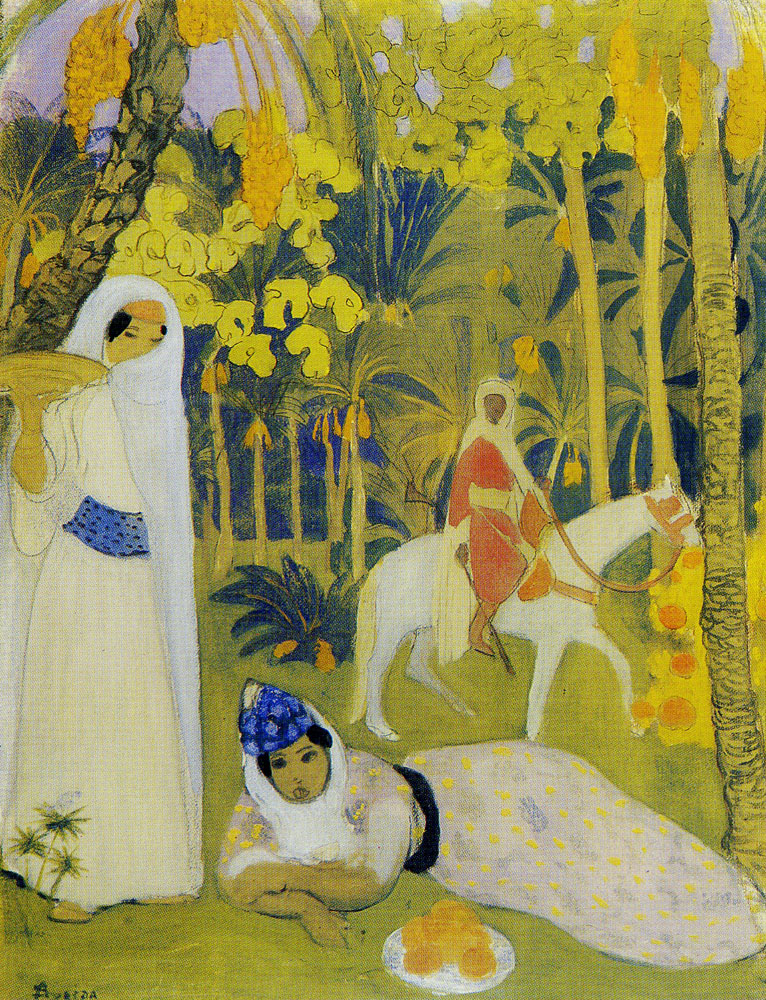 Andre Sureda - Oasis with two woman and a horseman