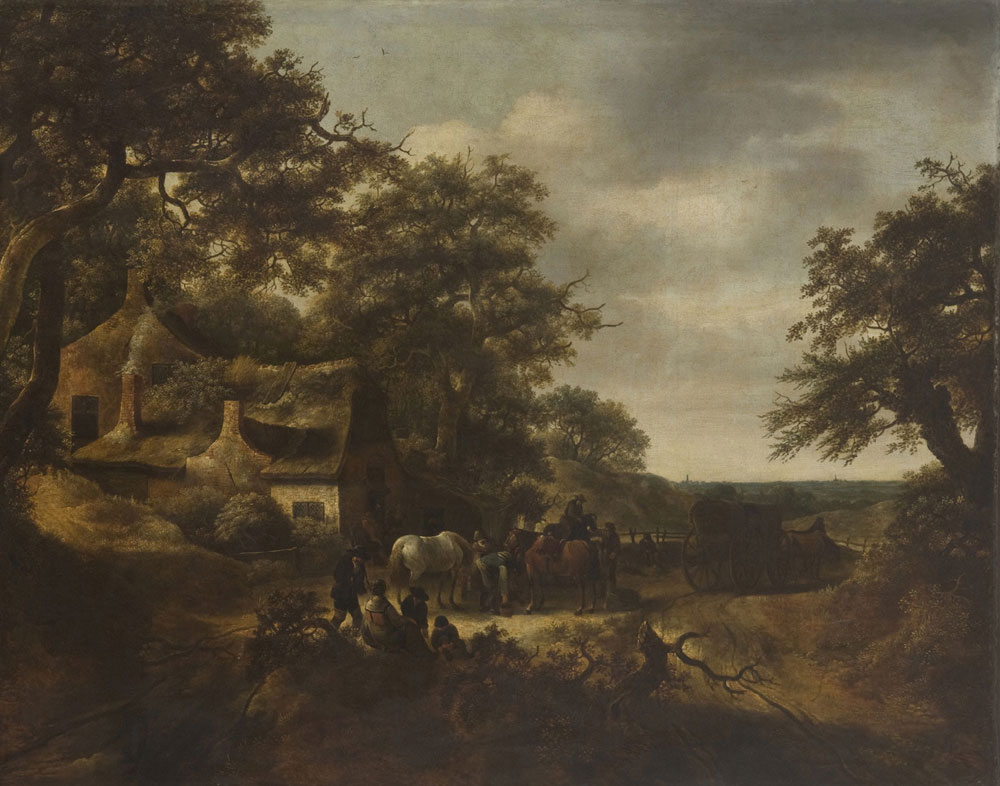 Gerrit van Hees - Travelers resting by an inn in a landscape