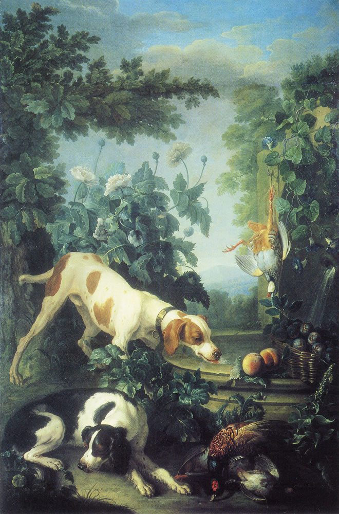 Nicolas Desportes - Two Dogs and Dead Game by a Fountain