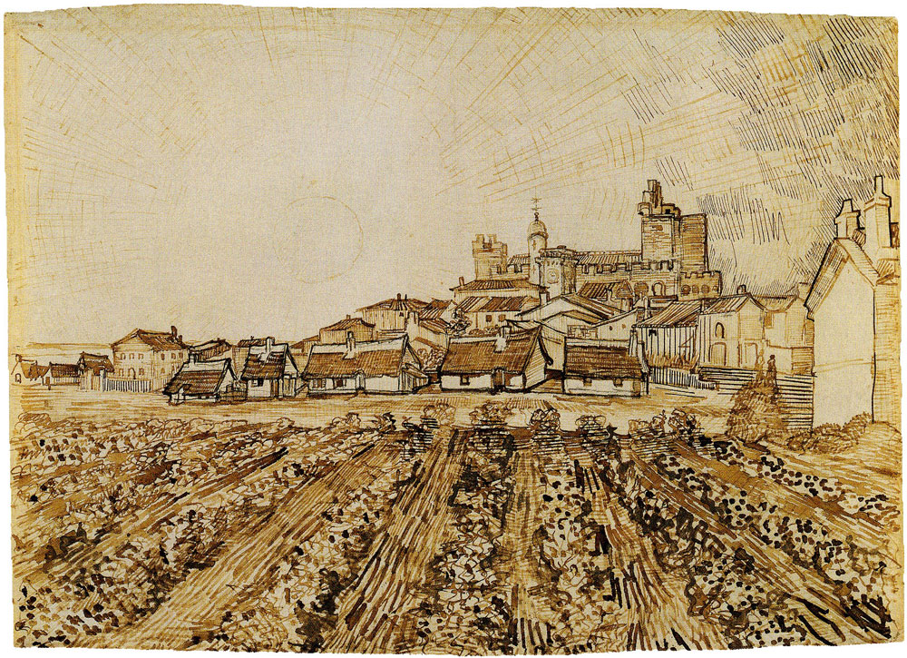 Vincent van Gogh - View of Saintes-Maries-de-la-Mer with Church and Ramparts