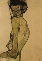 Egon Schiele Self-portrait with arm twisted above head