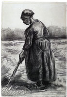 Vincent van Gogh Peasant Woman, Working with a Long Stick