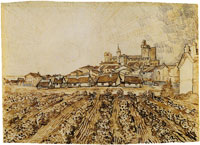 Vincent van Gogh View of Saintes-Maries-de-la-Mer with Church and Ramparts