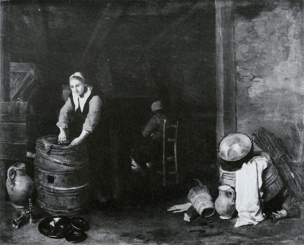 Egbert van der Poel - An interior with a woman ironing