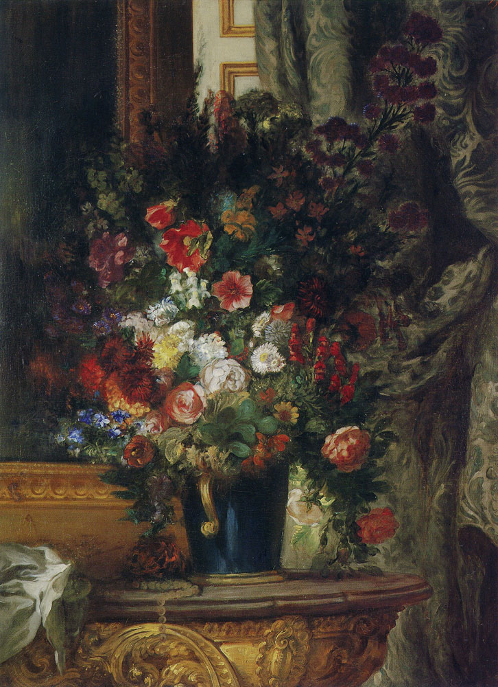 Eugène Delacroix - A Vase of Flowers on a Console