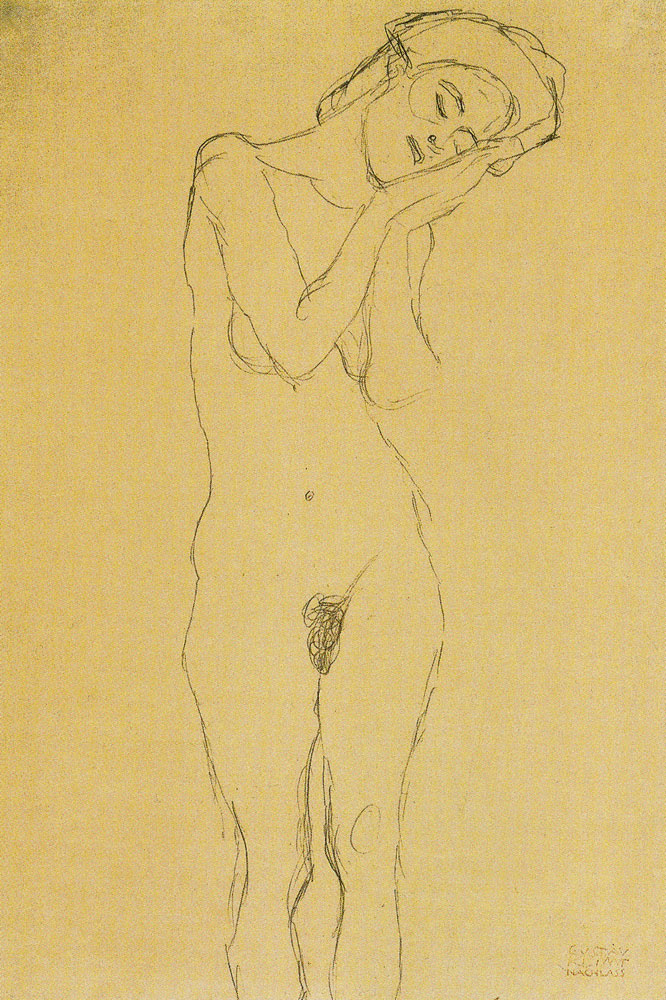 Gustav Klimt - Female Nude Facing Front, Hands Held to Cheek